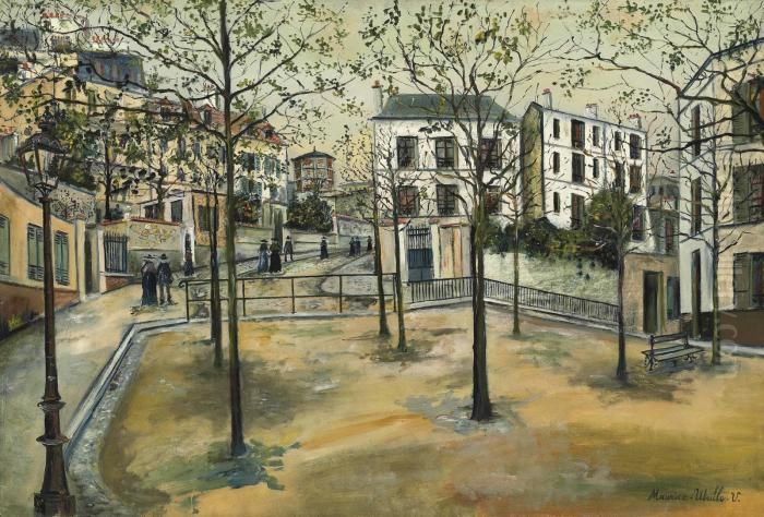 Place Ravignan Oil Painting by Maurice Utrillo