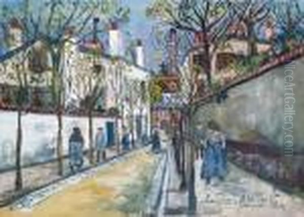Rue A Montmartre Oil Painting by Maurice Utrillo