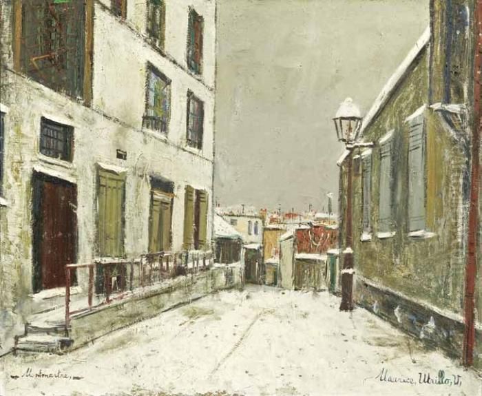 Impasse Trainee Sous La Neige A Montmartre Oil Painting by Maurice Utrillo