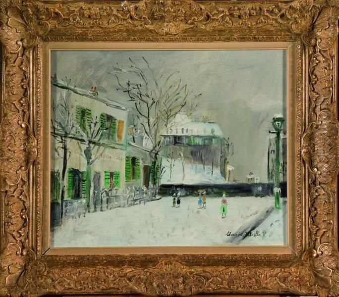 Coin De Montmartre Anime Sous La Neige Oil Painting by Maurice Utrillo