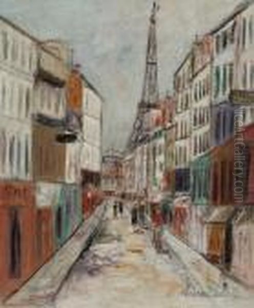 Rue Saint-dominique Et La Tour Eiffel Oil Painting by Maurice Utrillo
