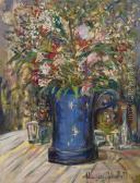 Vase De Fleurs Sur Une Table Oil Painting by Maurice Utrillo