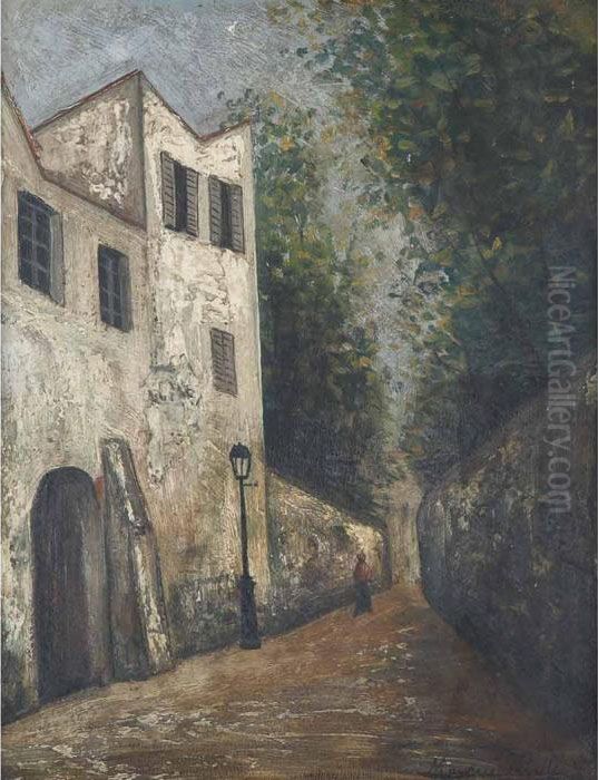 Paris Street With Lone Figure Oil Painting by Maurice Utrillo