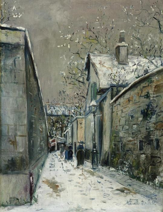 La Maison De Chaume Sous La Neige, Rue Saint-vincent Amontmartre Oil Painting by Maurice Utrillo