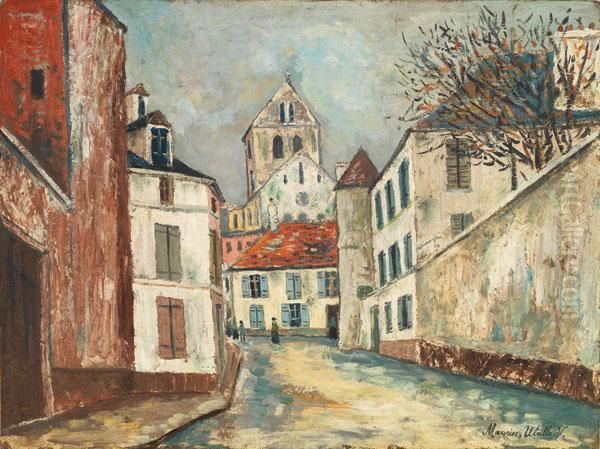 La Rue Montalant Et L'eglise De Marizy-sainte-genevieve (aisne) Oil Painting by Maurice Utrillo