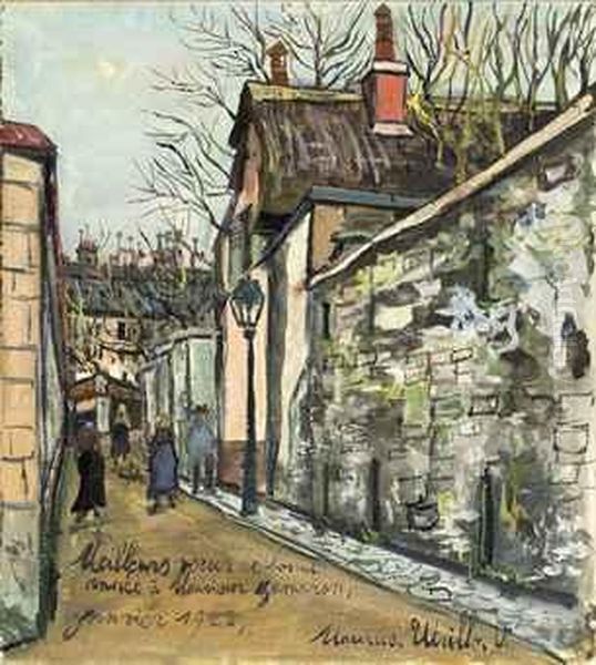Maison Au Toit De Chaume, Rue Saint Vincent A Montmartre Oil Painting by Maurice Utrillo