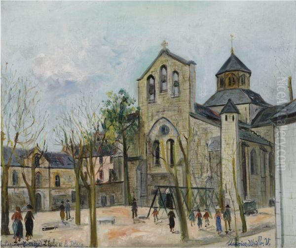 Aubazine (correze), L'eglise Et La Place Oil Painting by Maurice Utrillo