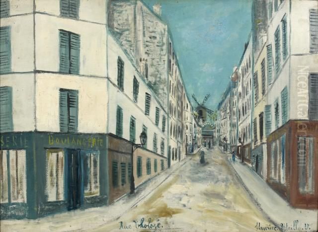 La Rue Tholoze A Montmartre Oil Painting by Maurice Utrillo