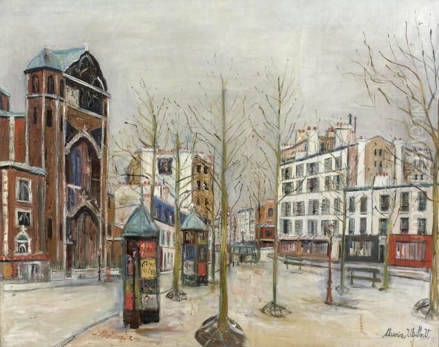 Place Des Abbesses A Montmartre Oil Painting by Maurice Utrillo
