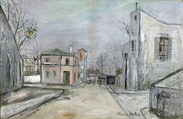 Carrefour De La Rue Des Saules Et De La Rue Cortot, A Montmartre Oil Painting by Maurice Utrillo
