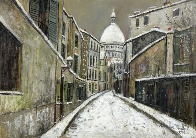 Rue Saint-rustique Sous La Neige Oil Painting by Maurice Utrillo