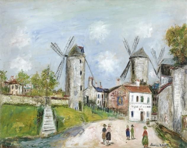 Les Trois Moulins A Montmartre Oil Painting by Maurice Utrillo