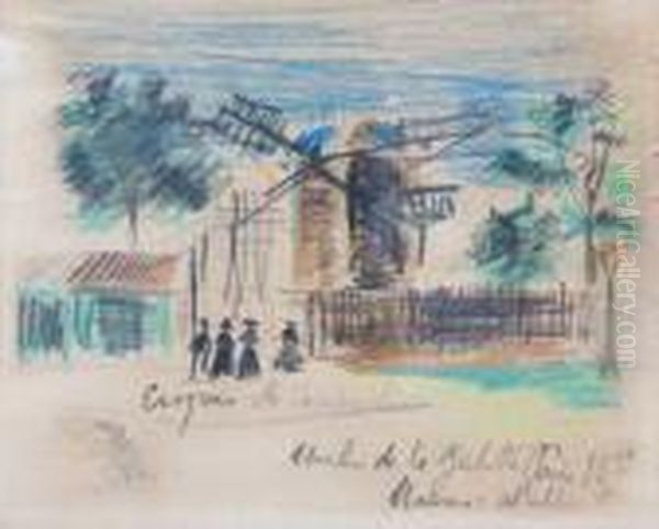 Croquis De Composition, Moulin De Lagalette Oil Painting by Maurice Utrillo