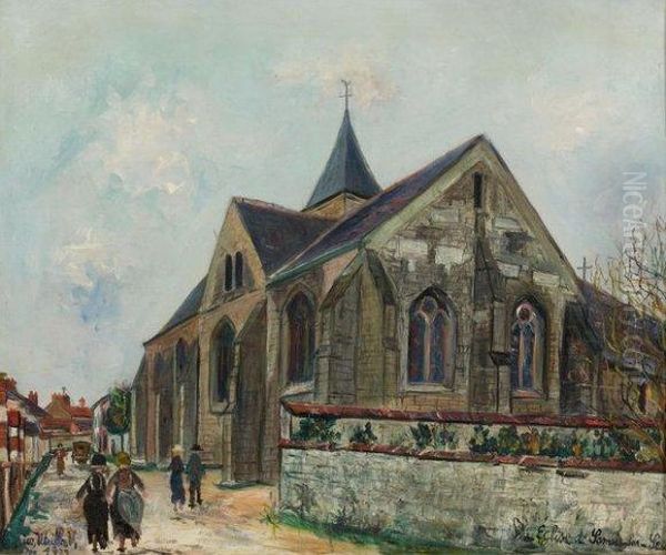L'eglise De Samois-sur-seine, Fevrier Oil Painting by Maurice Utrillo