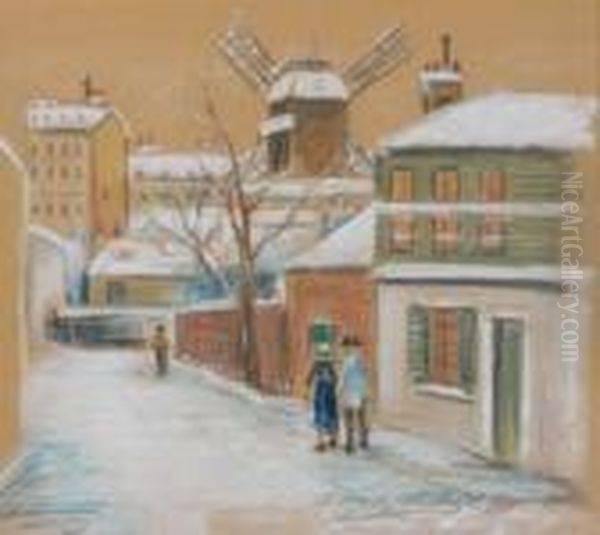 Moulin De La Galette Par Temps De Neige Oil Painting by Maurice Utrillo