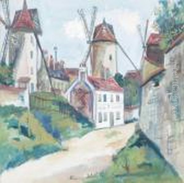 les Trois Moulins A Montmartre Oil Painting by Maurice Utrillo