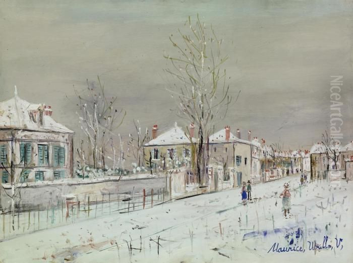 Rue Au Vesinet Sous La Neige Oil Painting by Maurice Utrillo