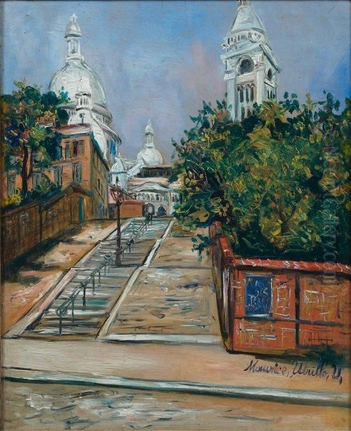 L'escalier De La Rue Du Mont-cenis A Montmartre Oil Painting by Maurice Utrillo