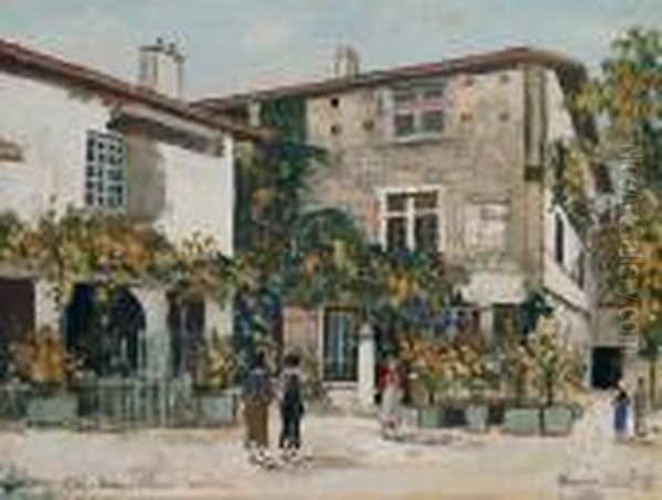 Maison A Piliers Et Hotellerie De Perouges Oil Painting by Maurice Utrillo