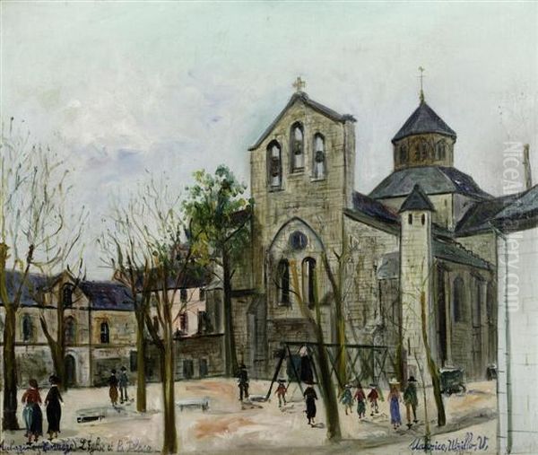 Aubazine (correce): L' Eglise Et La Place Oil Painting by Maurice Utrillo