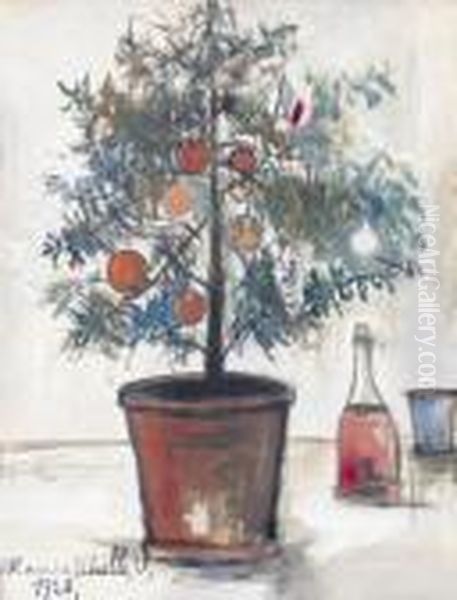 Sapin De Noel Dans Un Pot. Oil Painting by Maurice Utrillo