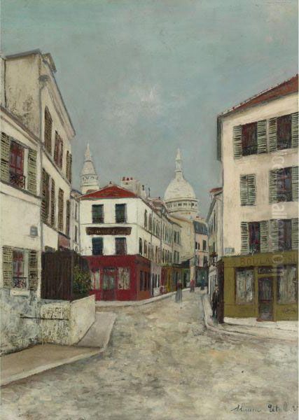 La Rue Norvins A Montmartre Oil Painting by Maurice Utrillo
