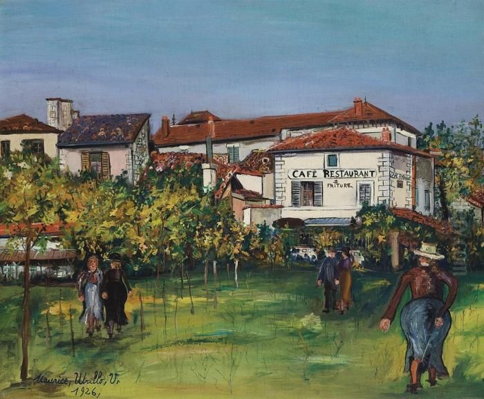 Cafe-restaurant A Saint-bernard (ain) Oil Painting by Maurice Utrillo