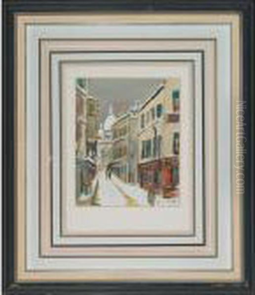 Paris Street Scene, Winter Oil Painting by Maurice Utrillo
