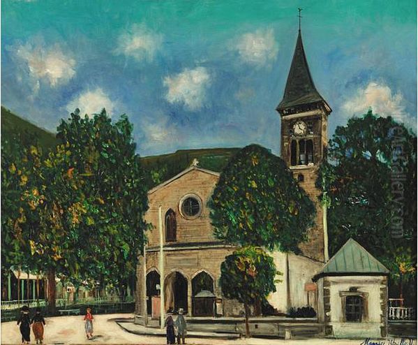 L'eglise D'ax Les Thermes En Haute Garonne Oil Painting by Maurice Utrillo