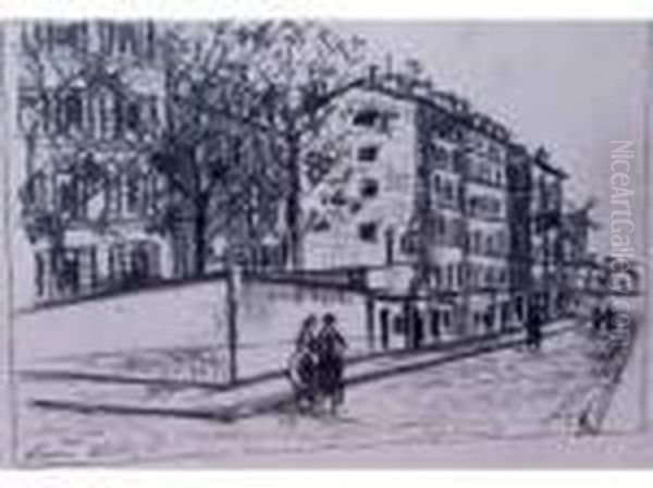 Rue A Montmartre Oil Painting by Maurice Utrillo
