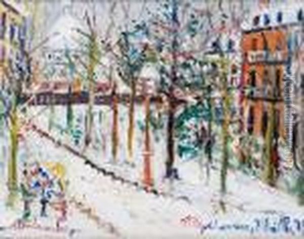 Le Square Saint Pierre Et Le Sacre-coeursous La Neige A Montmartre Oil Painting by Maurice Utrillo