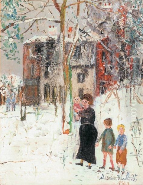 Mere Et Ses Trois Enfants. Oil Painting by Maurice Utrillo