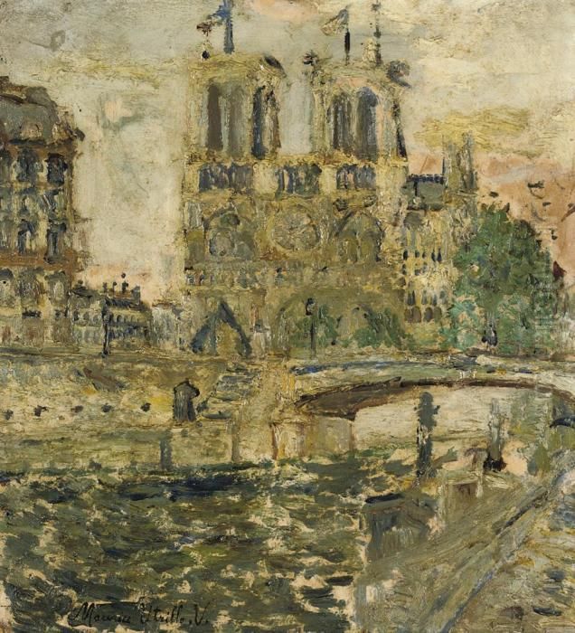 Notre-dame De Paris, Pavoisee Oil Painting by Maurice Utrillo