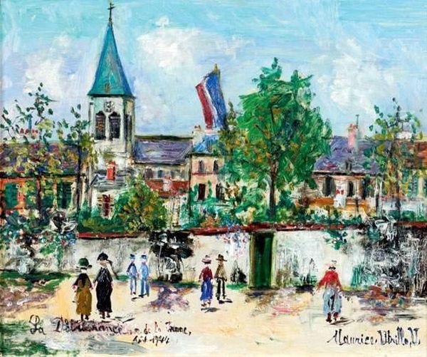La Delivrance De La France, Aout 1944 Oil Painting by Maurice Utrillo