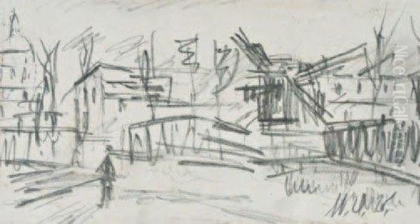 Montmartre, Le Sacre-coeur Et Le Moulinde La Galette Oil Painting by Maurice Utrillo