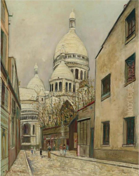 Sacre Coeur De Montmartre Et Rue Du Chevalier De La Barre Oil Painting by Maurice Utrillo