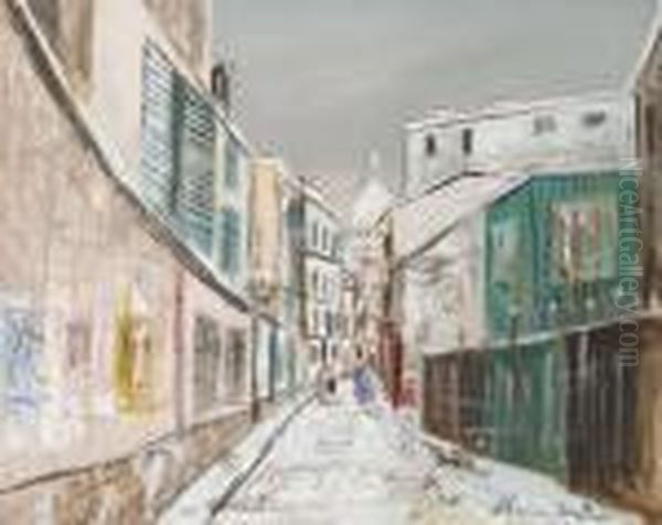 Rue Saint-rustique Sous La Neige Oil Painting by Maurice Utrillo