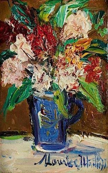 Bouquet De Fleurs Dans Un Vase Bleu, Circa 1940 Oil Painting by Maurice Utrillo