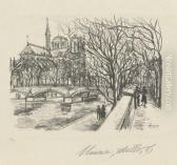 Notre-dame De Paris, From Maitres Et Petits Maitres D'aujourd'hui (fabris 4a) Oil Painting by Maurice Utrillo