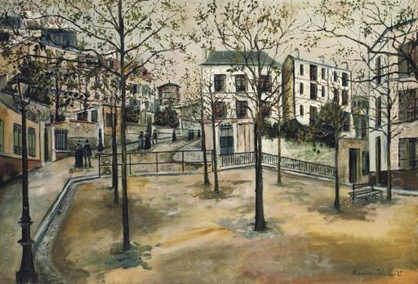 La Place Ravignan Oil Painting by Maurice Utrillo
