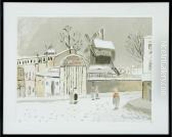 Forstad Til Paris. Sign. I 
Trykket Maurice Utrillo, Samt Nummereret 57/197. Litografi I Farver. 
32,5 X 41 Oil Painting by Maurice Utrillo