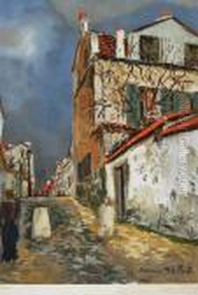 Rue Cortot Oil Painting by Maurice Utrillo