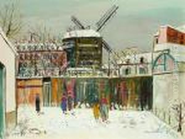 Montmartre, Le Moulin De La Galette, Circa 1930 Oil Painting by Maurice Utrillo