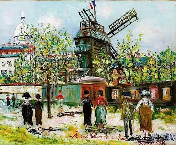 Le Moulin De La Galette A Montmartre, Fevrier 1936 Oil Painting by Maurice Utrillo