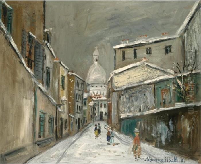 Rue Saint-rustique Sous La Neige Oil Painting by Maurice Utrillo