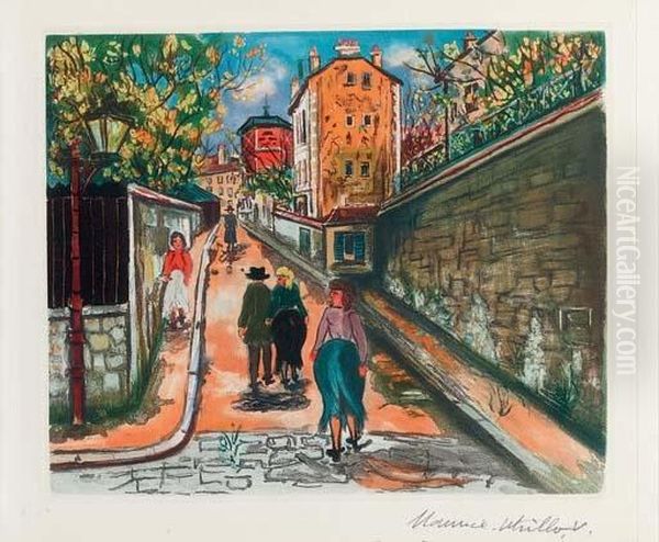 La Rue Norvins A Montmartre Oil Painting by Maurice Utrillo