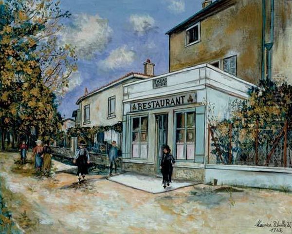 Restaurant Bibet A Saint Bernard, Ain Oil Painting by Maurice Utrillo