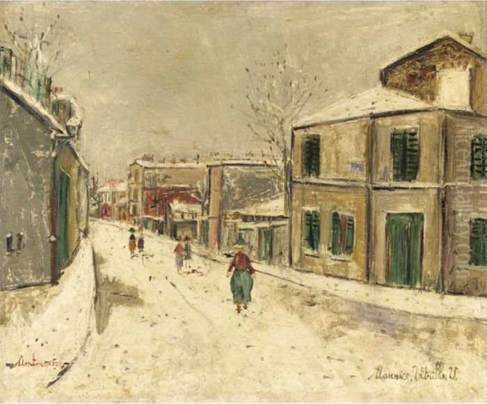 Rue De L'abreuvoir Sous La Neige Oil Painting by Maurice Utrillo
