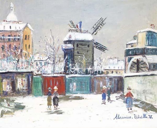 Le Moulin De La Galette Sous La Neige, Montmartre Oil Painting by Maurice Utrillo