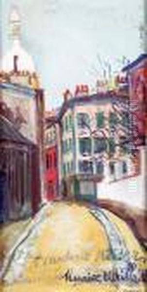 Rue Norvins A Montmartre, Vers 1930 Oil Painting by Maurice Utrillo